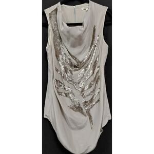 HELMUT LANG 09GHW502 Silk Sequin Top Solid Sleeveless Women Size S